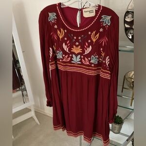 Savanna Jane Burgundy Dress with Pink Embroidery